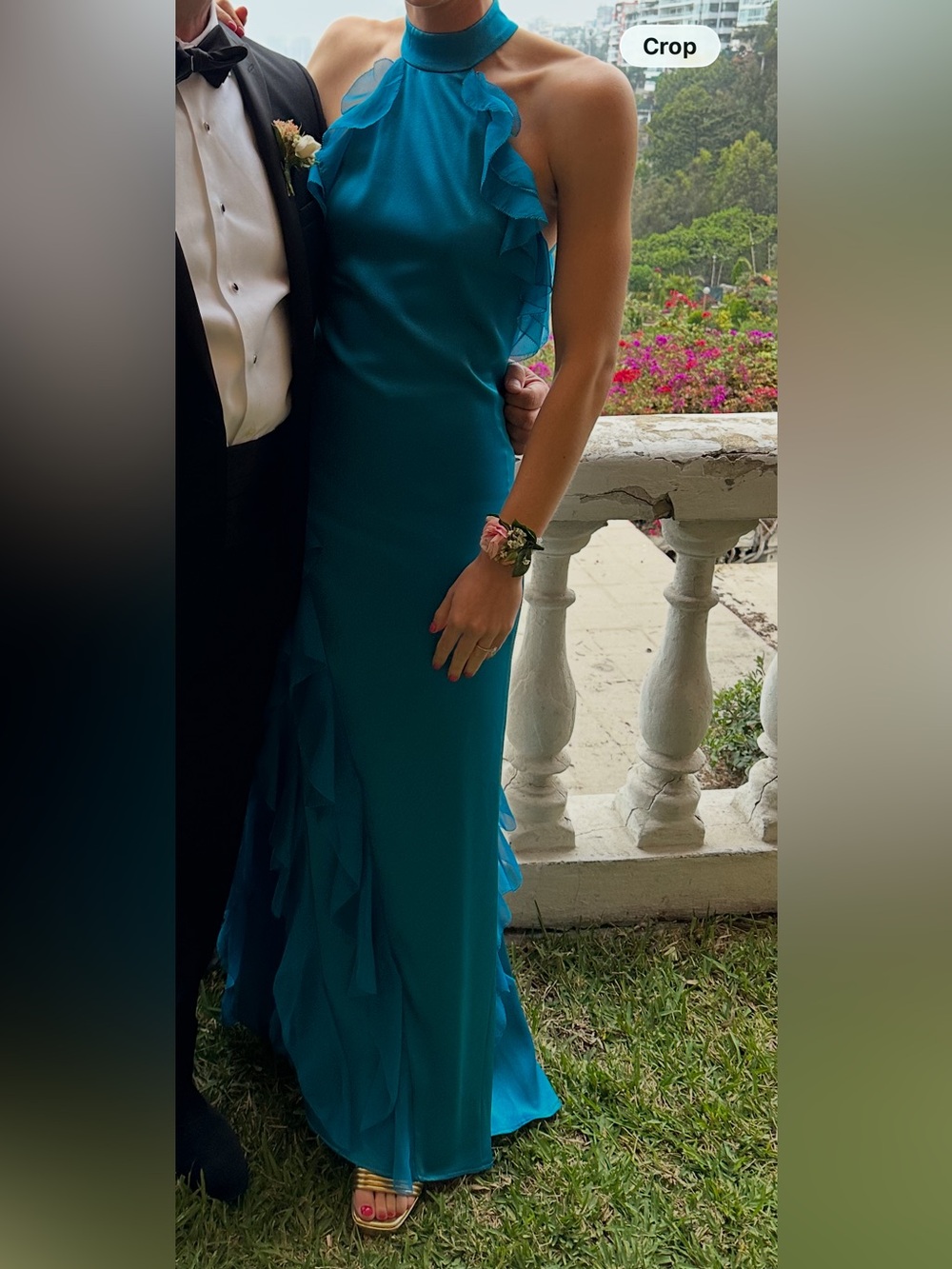 Alice & Olivia turquoise ruffle gown size 2